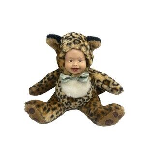 Vintage Geppeddo Cuddle Kids 2000 Leo Leopard Plush Doll Porcelain Face Collect